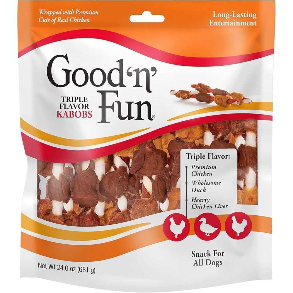 Good ‘n’ Fun Triple Flavor Kabobs Chews for All Dogs, 24 Ounces, Treat Your